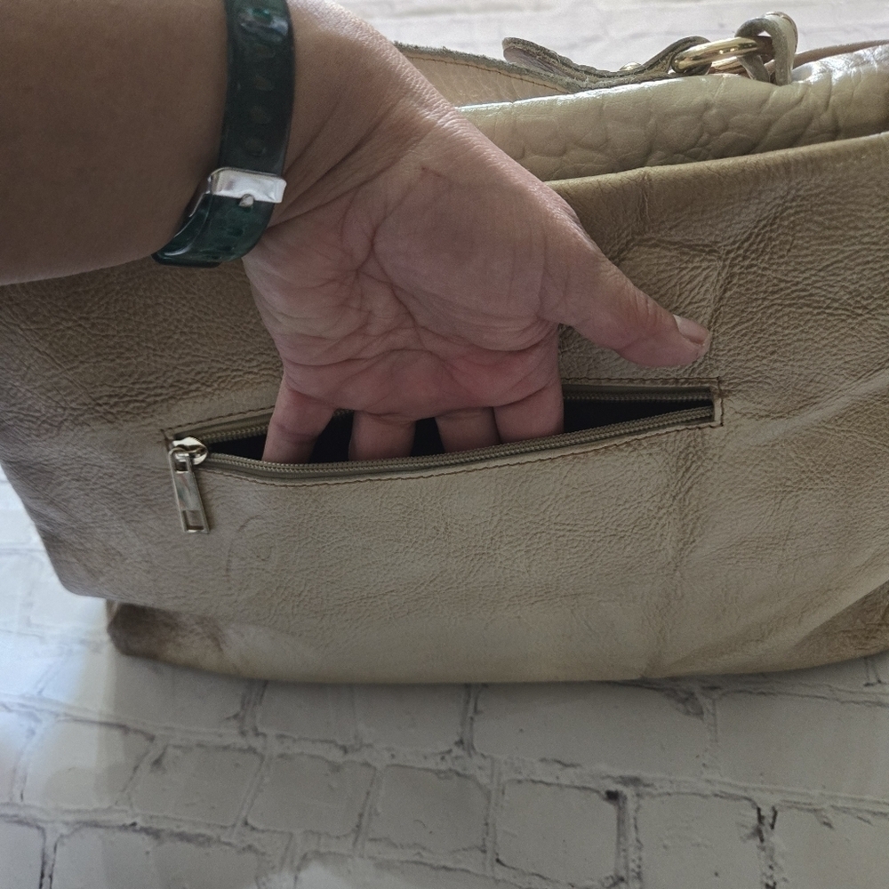 Made In Old Itay Leather Beige&Brown Satchel Hand Bag to Adjustable Crossbody - Picture 11 of 17
